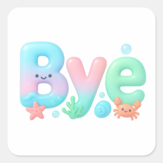Bye Glossy Pastel Oceaan Tekst Vierkante Sticker (Voorkant)