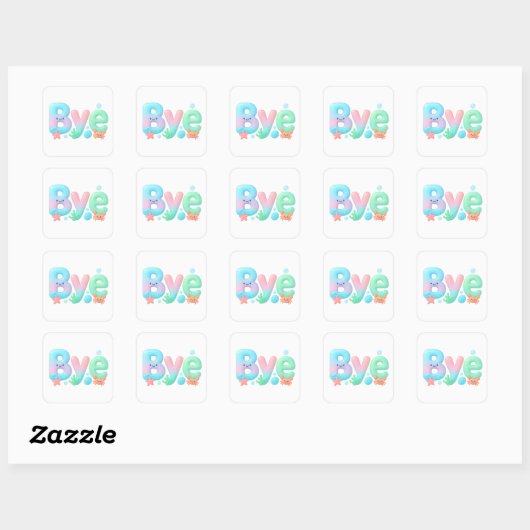 Bye Glossy Pastel Ocean Text Vierkante Sticker (Vel)