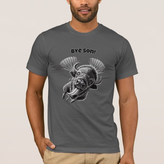 “Bye, Son!” Skydiving Bison Pun – Funny Animal T-shirt (Voorkant)
