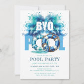 BYO Pool Party Blauw Turquoise Water Spetter Kaart (Voorkant)