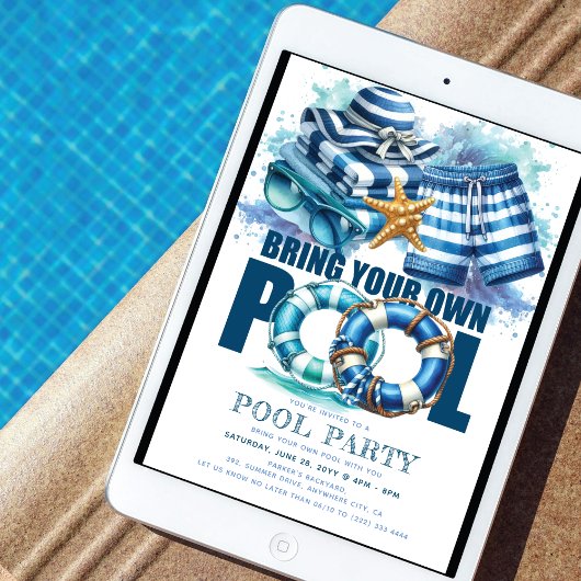 BYO Zwembad Zomerfeest Blauw Turquoise Waterverf Kaart