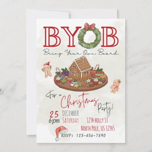 BYOB Charcuterie Board Christmas Party Invite Kaart (Voorkant)