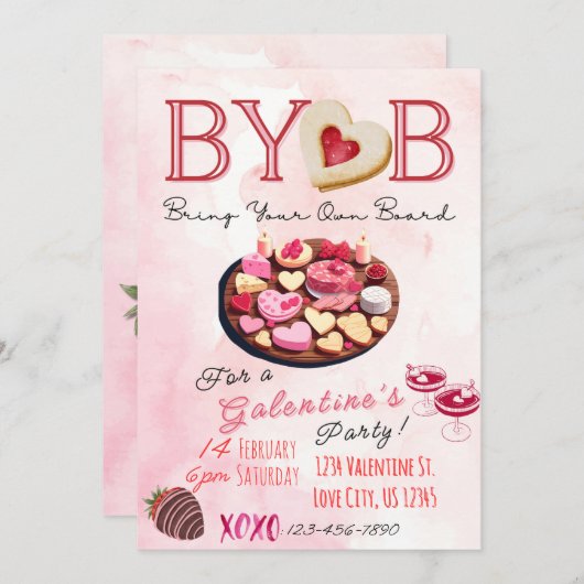 BYOB Charcuterie Board Galentine's Party Uitnodige Kaart (Voorkant / Achterkant)