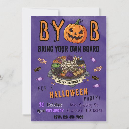 BYOB Charcuterie Board Halloween Party Invite Kaart (Voorkant)
