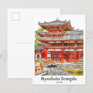 Byodoin Temple Japan Travel Waterverf met de hand  Briefkaart