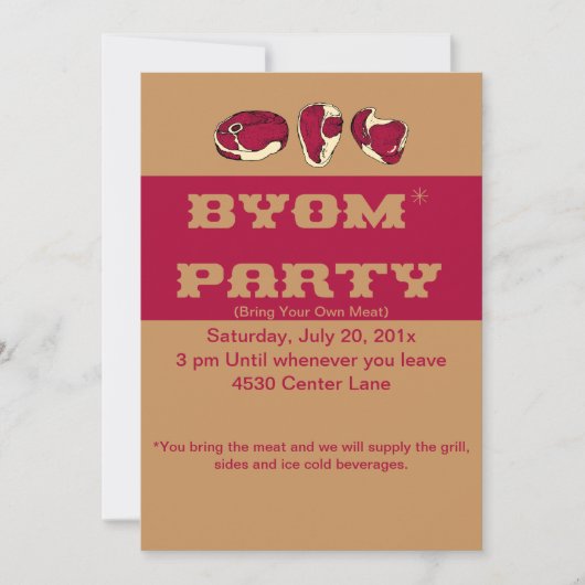 BYOM (breng Uw Eigen Vlees) Uitnodiging van BBQ (Voorkant)