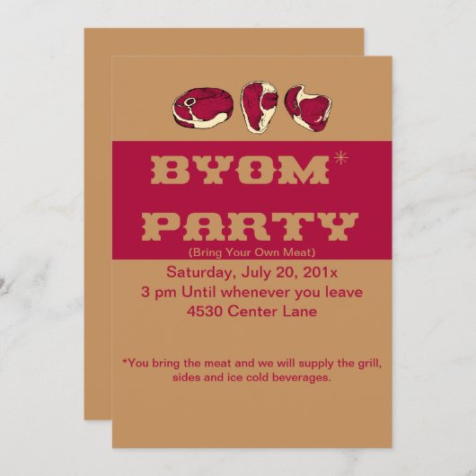 BYOM (breng Uw Eigen Vlees) Uitnodiging van BBQ (Voorkant / Achterkant)