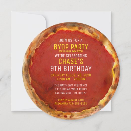 BYOP Build Your Own Pizza Custom Birthday Party Kaart (Achterkant)