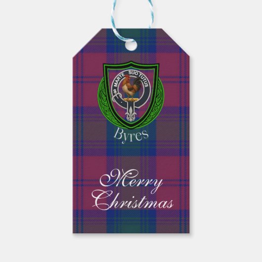 Byres Schotse Clan Tartan & Wapen Cadeaulabel (Voorkant)