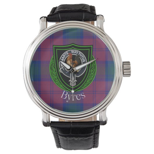 Byres Scottish Clan Tartan & Crest Horloge (Voorkant)