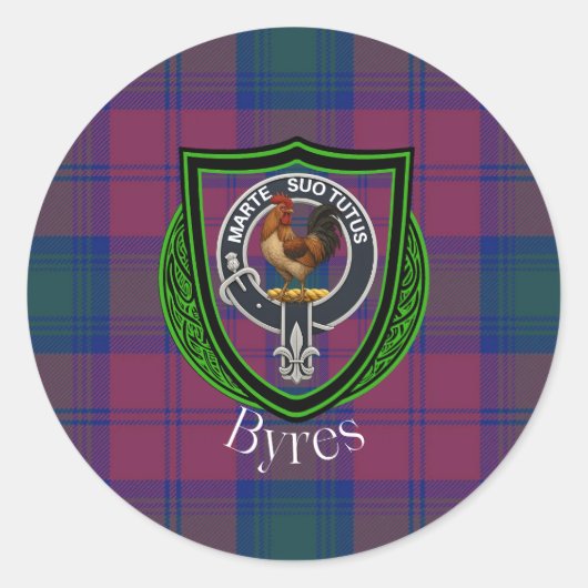 Byres Scottish Clan Tartan & Crest Ronde Sticker (Voorkant)