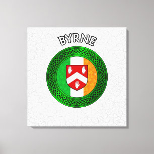 Byrne Crest & Celtic Knot op Shamrock Canvas Afdruk