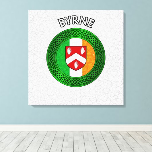 Byrne Crest & Celtic Knot op Shamrock Canvas Afdruk (Insitu (Houten vloer))