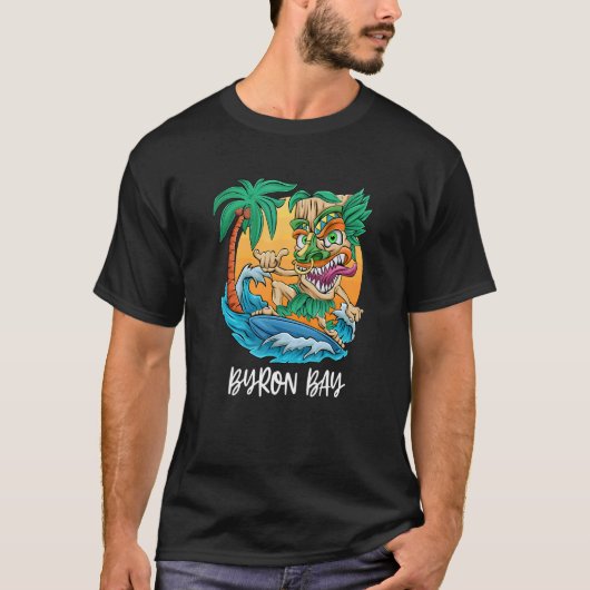 Byron Bay Australia Palm Tree Surfing Beach Vacati T-shirt (Voorkant)
