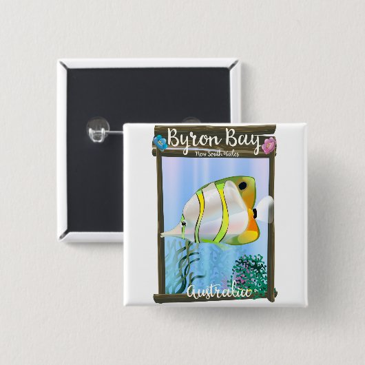 Byron Bay Australië reisposter. Vierkante Button 5,1 Cm (Voorkant /achterkant)