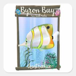 Byron Bay Australië reisposter. Vierkante Sticker