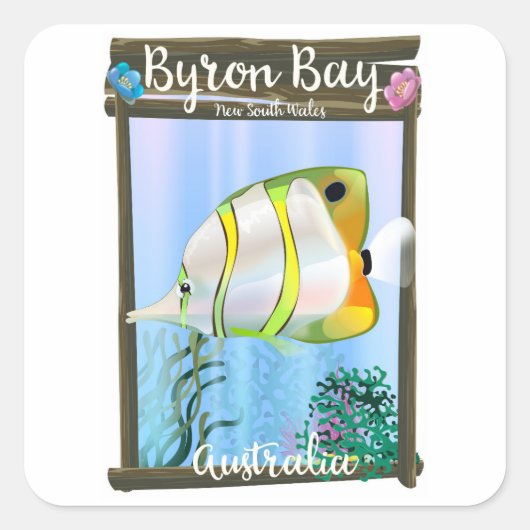 Byron Bay Australië reisposter. Vierkante Sticker (Voorkant)