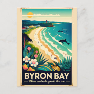 Byron Bay Australië Retro Reisposter Kunst Feestdagenkaart