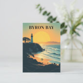 Byron Bay Australië Retro Travel Lighthouse Briefkaart (Staand voorkant)