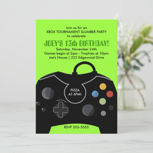 BYS Birthday Video Game Station Uitnodiging (Staand voorkant)