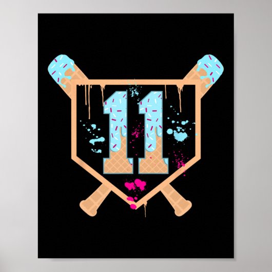 Bysebyll 11 Year Old Ice Cream Drip 11th Verjaarda Poster (Voorkant)