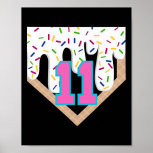 Bysebyll Drip 11e verjaardag Home Plate Jongen Jeu Poster