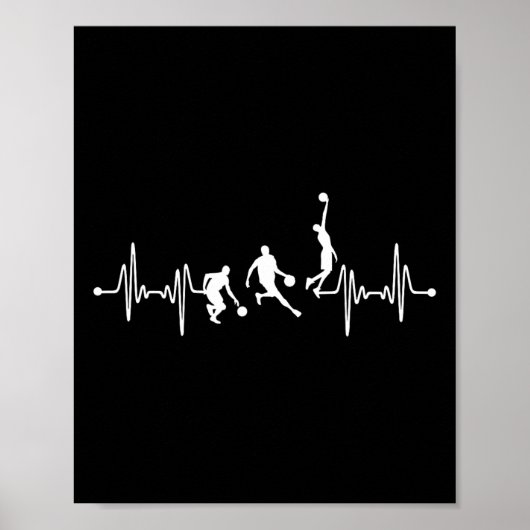 Bysketbyll Player Coach Team Byll Ekg Heartbeat Poster (Voorkant)