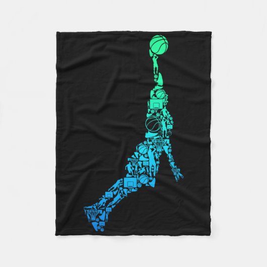 Bysketbyll Speler Coach Dunking Kinder Jongens Man Fleece Deken (Voorkant)