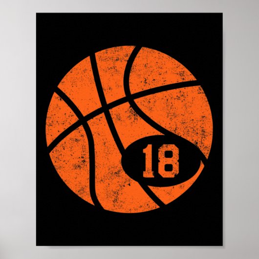 Bysketbyll Sport 18 Jersey Nummer Distress Poster (Voorkant)