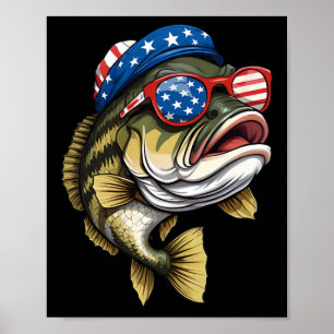 Byss Fish 4 juli Amerikaanse VS-vlag Patriottische Poster