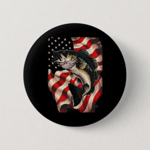 Byss Fishing Amerikaanse Vlag 4 juli Voor Visser Ronde Button 5,7 Cm