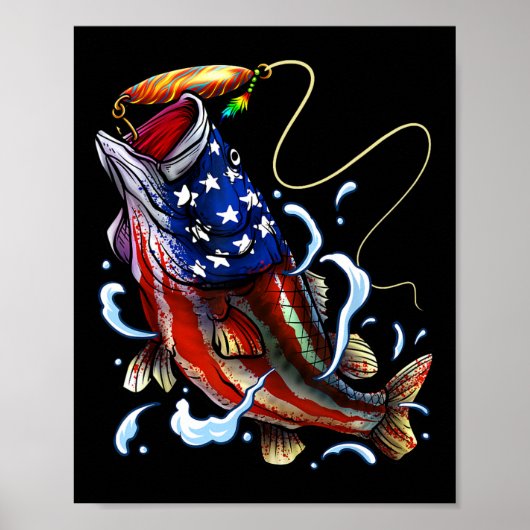 Byss Fishing Fish American Flag Dad Father Fourth Poster (Voorkant)