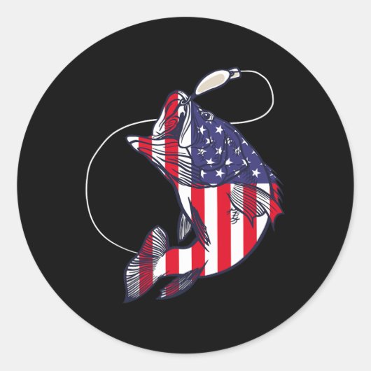 Byss Fishing Fish American Flag Patriotic Fourth O Ronde Sticker (Voorkant)