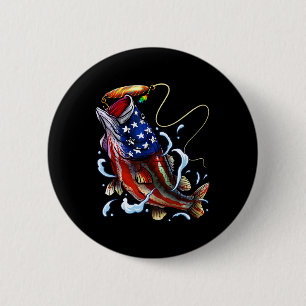 Byss Vissen Vis Amerikaanse Vlag Vader Vierde  Ronde Button 5,7 Cm
