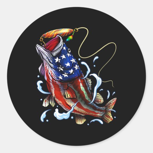 Byss Vissen Vis Amerikaanse Vlag Vader Vierde Ronde Sticker (Voorkant)