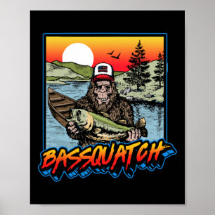 Byssquatch! Grappige Byss-vissende Sasquatch Retro Poster
