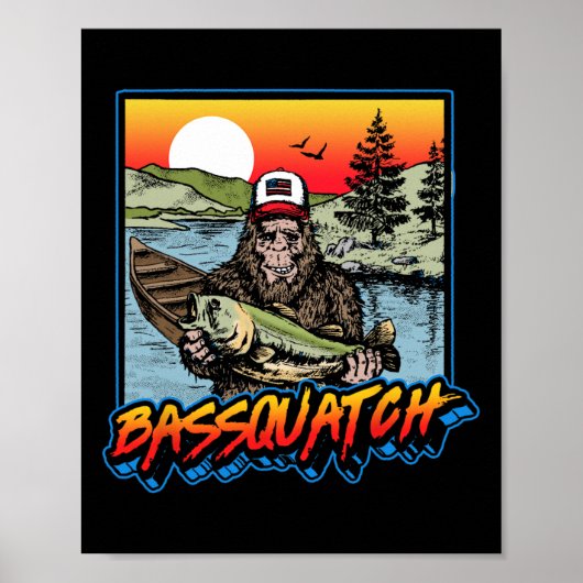 Byssquatch! Grappige Byss-vissende Sasquatch Retro Poster (Voorkant)