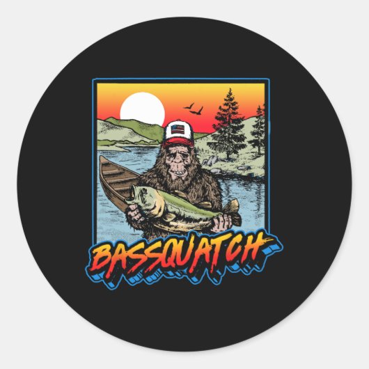 Byssquatch! Grappige Byss Vissende Sasquatch Retro Ronde Sticker (Voorkant)