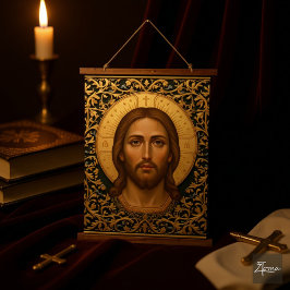 Byzantijns Christus-icoon - Jezus Hangend Wandkleed