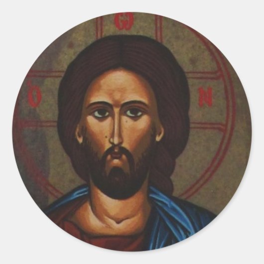 Byzantijns Grieks-orthodox icoon JEZUS CHRISTUS Ronde Sticker (Voorkant)