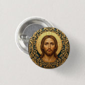 Byzantijnse Christus-icoon - Jezus Ronde Button 3,2 Cm (Voorkant /achterkant)