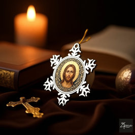 Byzantijnse Christus-icoon - Jezus Tin Sneeuwvlok Ornament