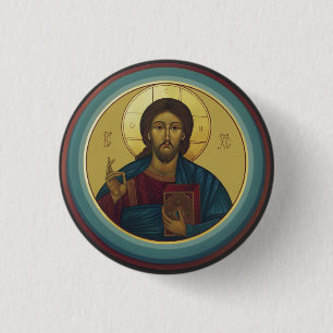 Byzantijnse Christus Pantocrator Ronde Mozaïek Kun Button 3,2 Cm