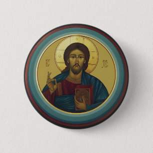 Byzantijnse Christus Pantocrator Ronde Mozaïek Kun Button 5,7 Cm
