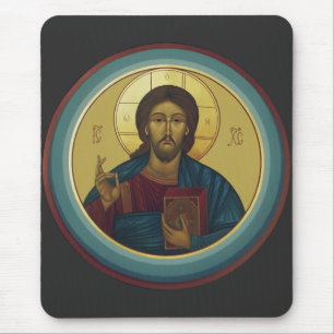 Byzantijnse Christus Pantocrator Ronde Mozaïek Kun Muismat