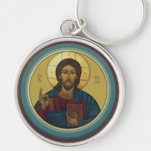 Byzantijnse Christus Pantocrator Ronde Mozaïek Kun Sleutelhanger