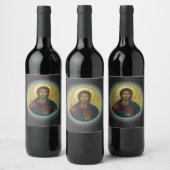 Byzantijnse Christus Pantocrator Ronde Mozaïek Kun Wijn Etiket (Flessen)