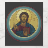 Byzantijnse Christus Pantocrator Ronde Mozaïek Kun Wijn Etiket (Enkel label)