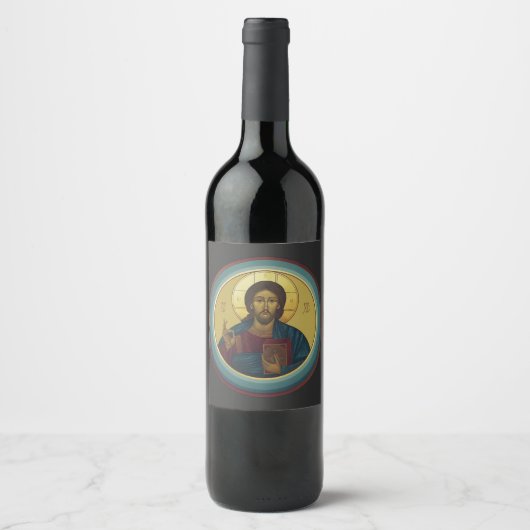 Byzantijnse Christus Pantocrator Ronde Mozaïek Kun Wijn Etiket (Voorkant)