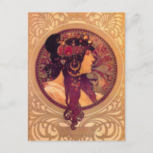 Byzantijnse hoofden: Brunette Alfons Mucha Briefkaart